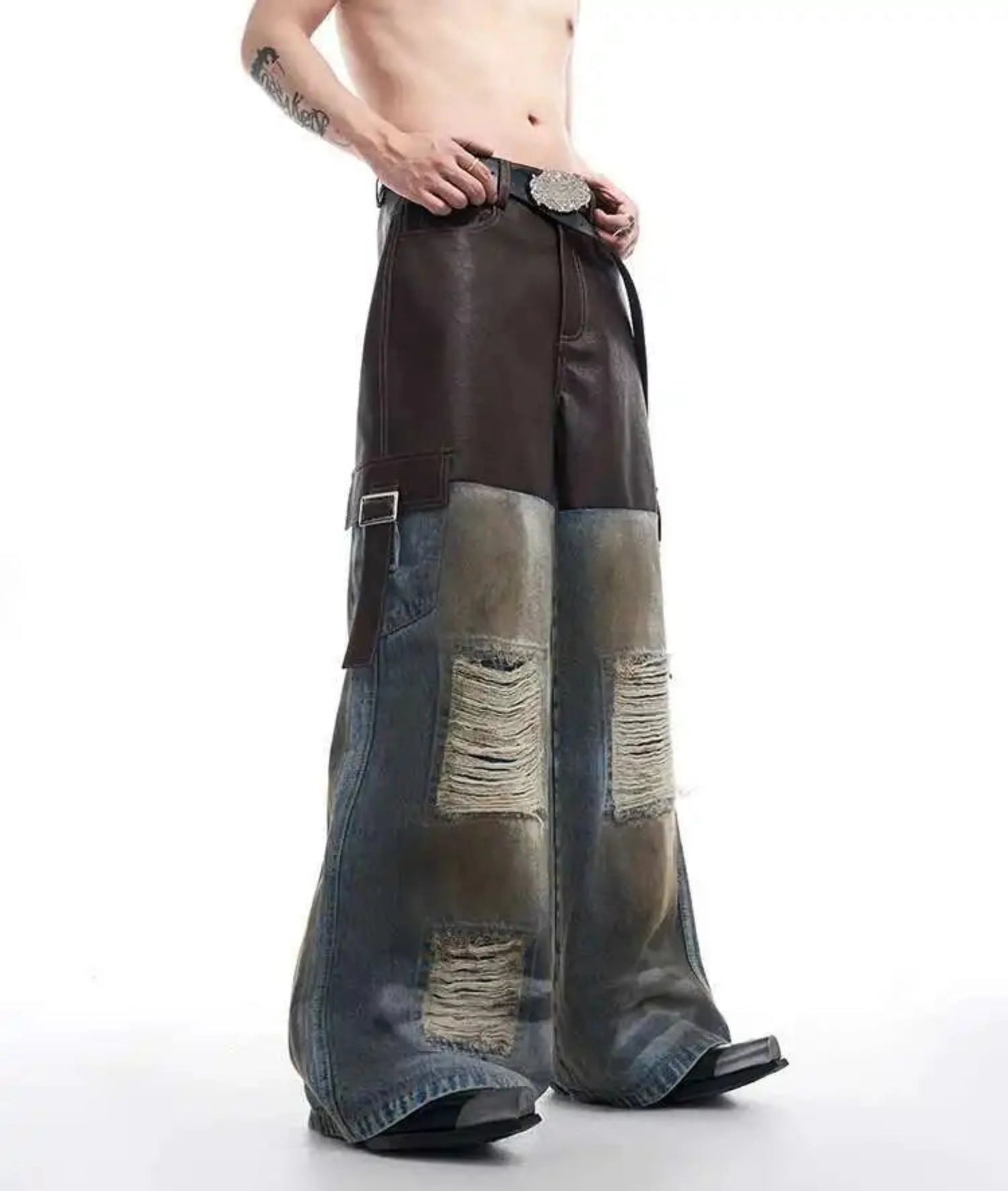 Men's Vegan Leather & Distressed Denim Set