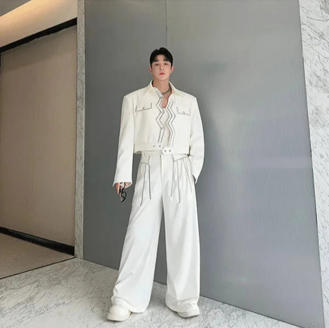 Men's 2 Piece Cropped Jacket + Pants Suit Set