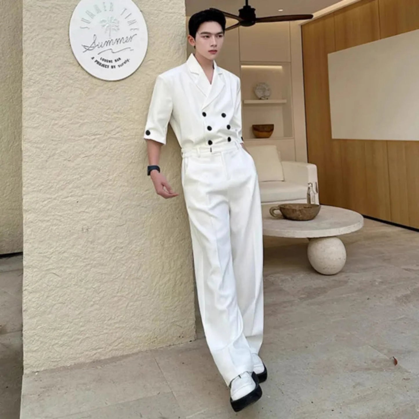 Men's Short Sleeve Blazer & Wide Leg Pant Set