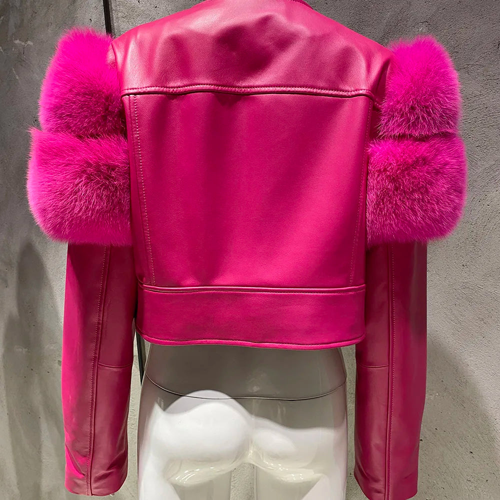 Couture Fox Fur & Leather Crop Jacket