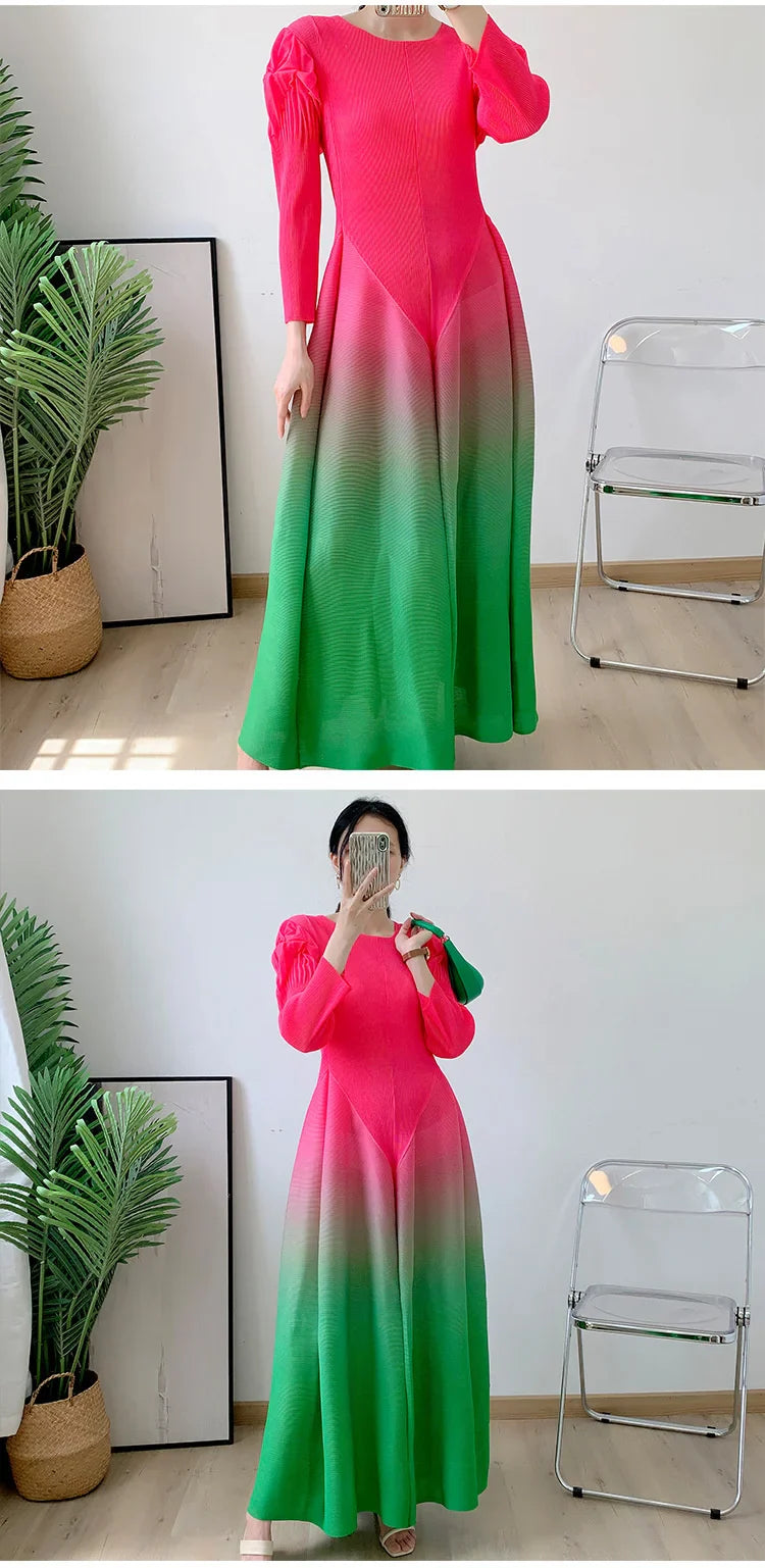 Women's Petite Long Sleeve Pleated Midi Dress