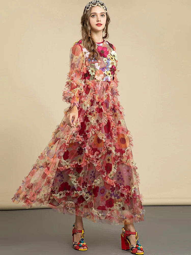 Floral Ruffle Midi Dress | Romantic Gown