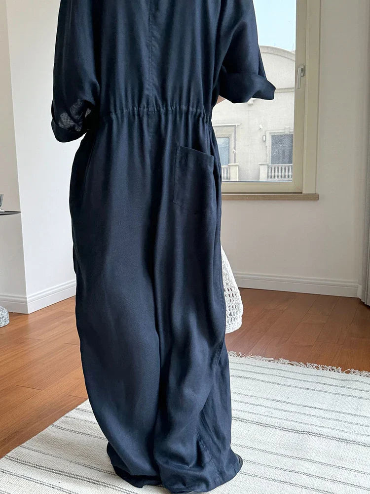 Oversized Linen Blend Jumpsuit - Wide Leg