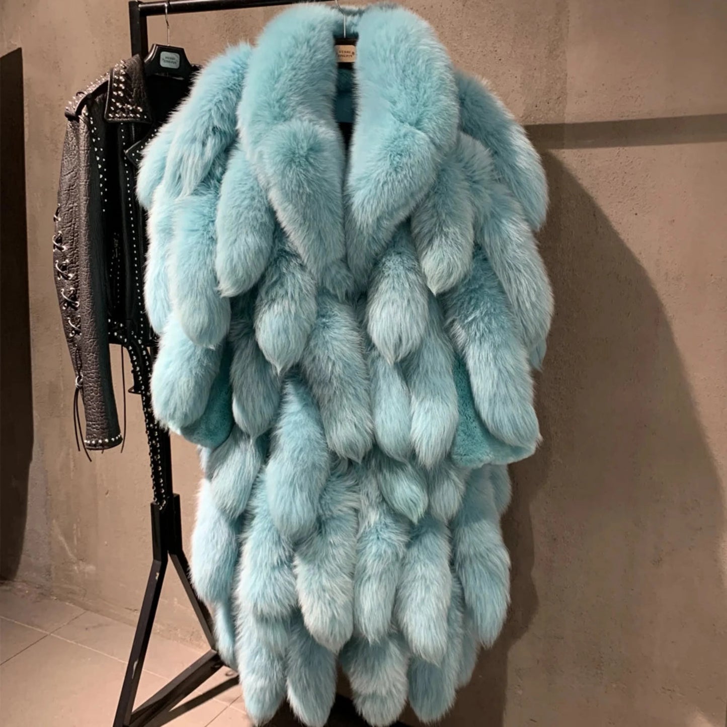 Genuine Fox Fur Tail Oversized 2-in-1 Coat