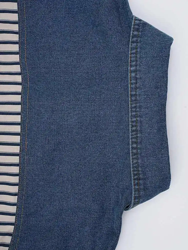 Denim Ruched Stripe Blouse