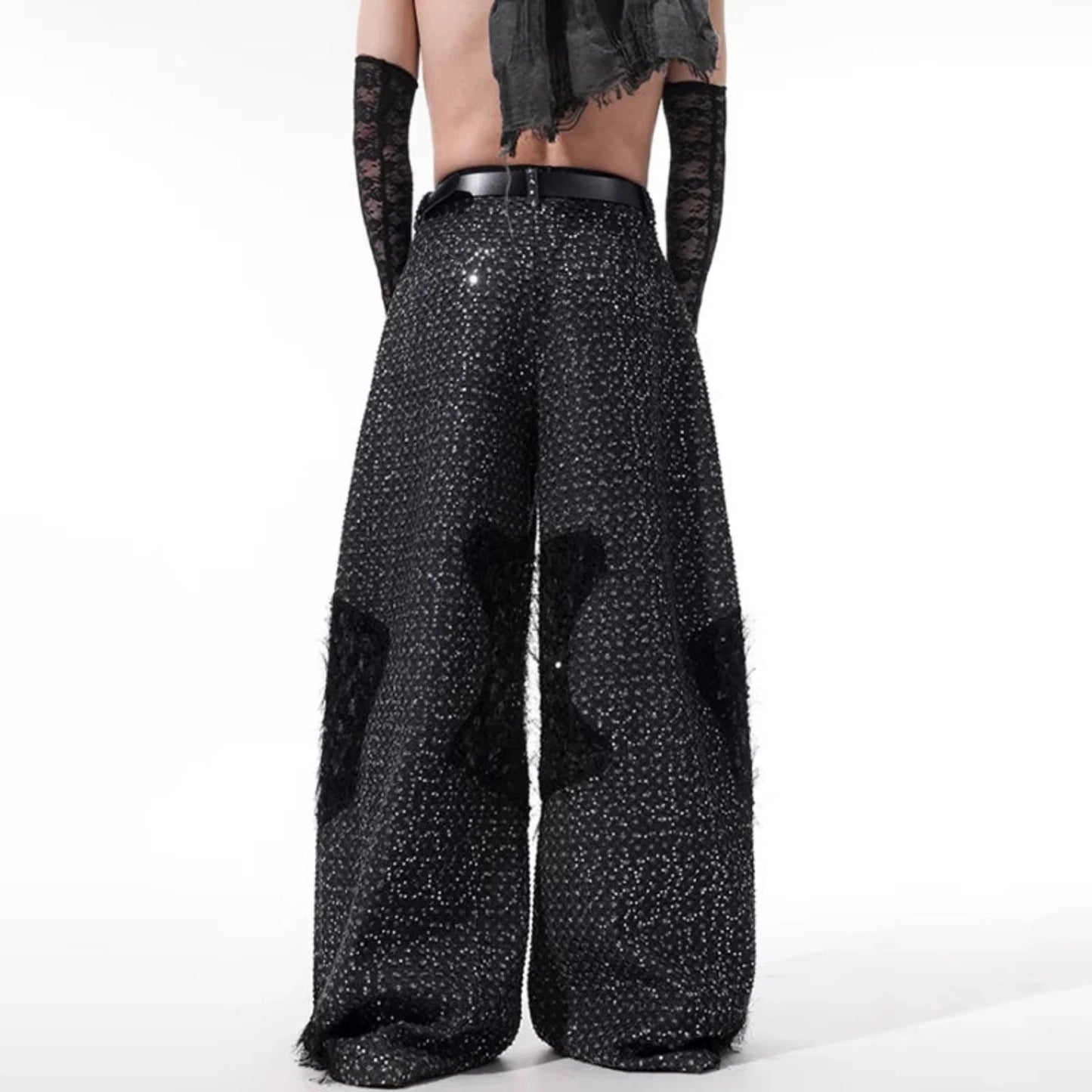 Men's Wool Blend Wide-Leg Beaded Trousers