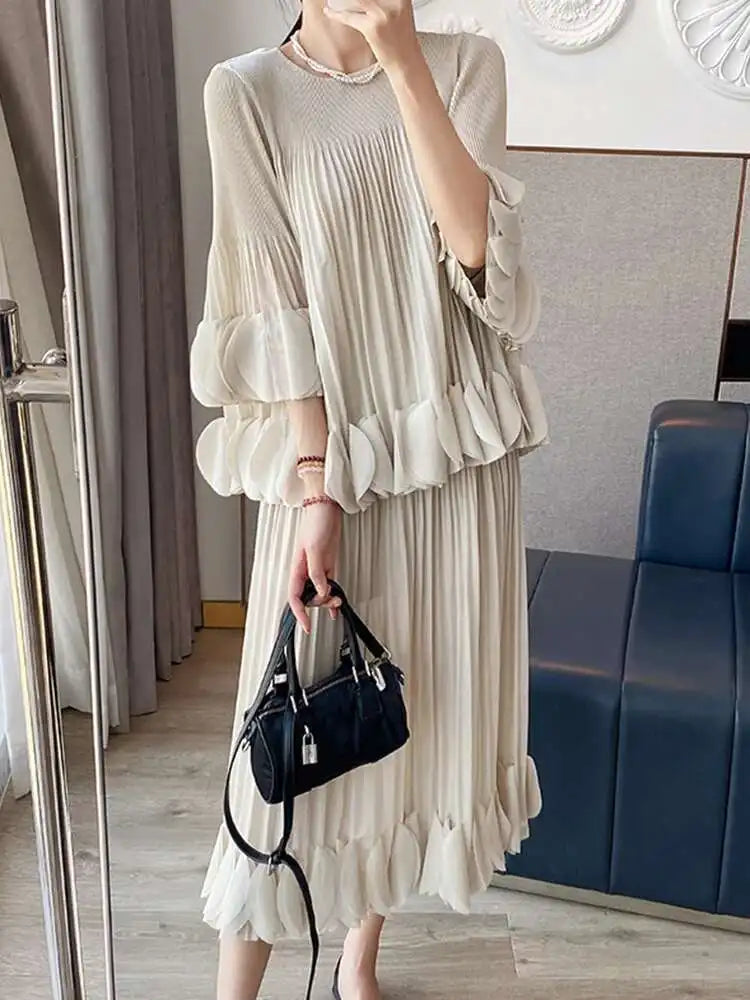 Flowy Pleated Pull-On Skirt Set