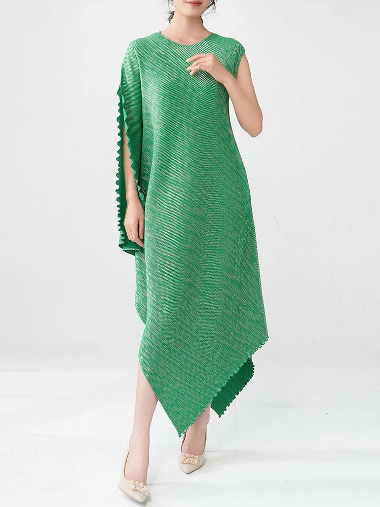 Pleated Asymmetric Dress - Unique Textured Drape