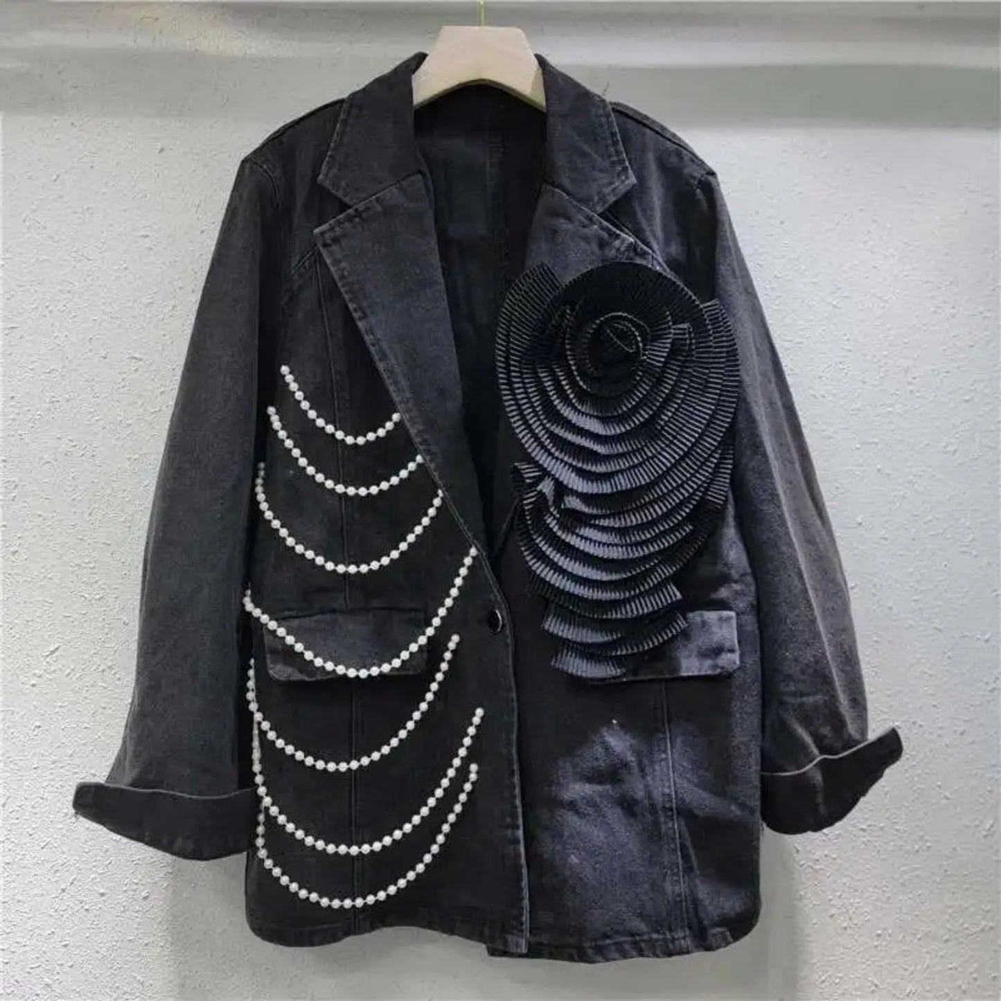 Luxury Black Denim Oversized Coat