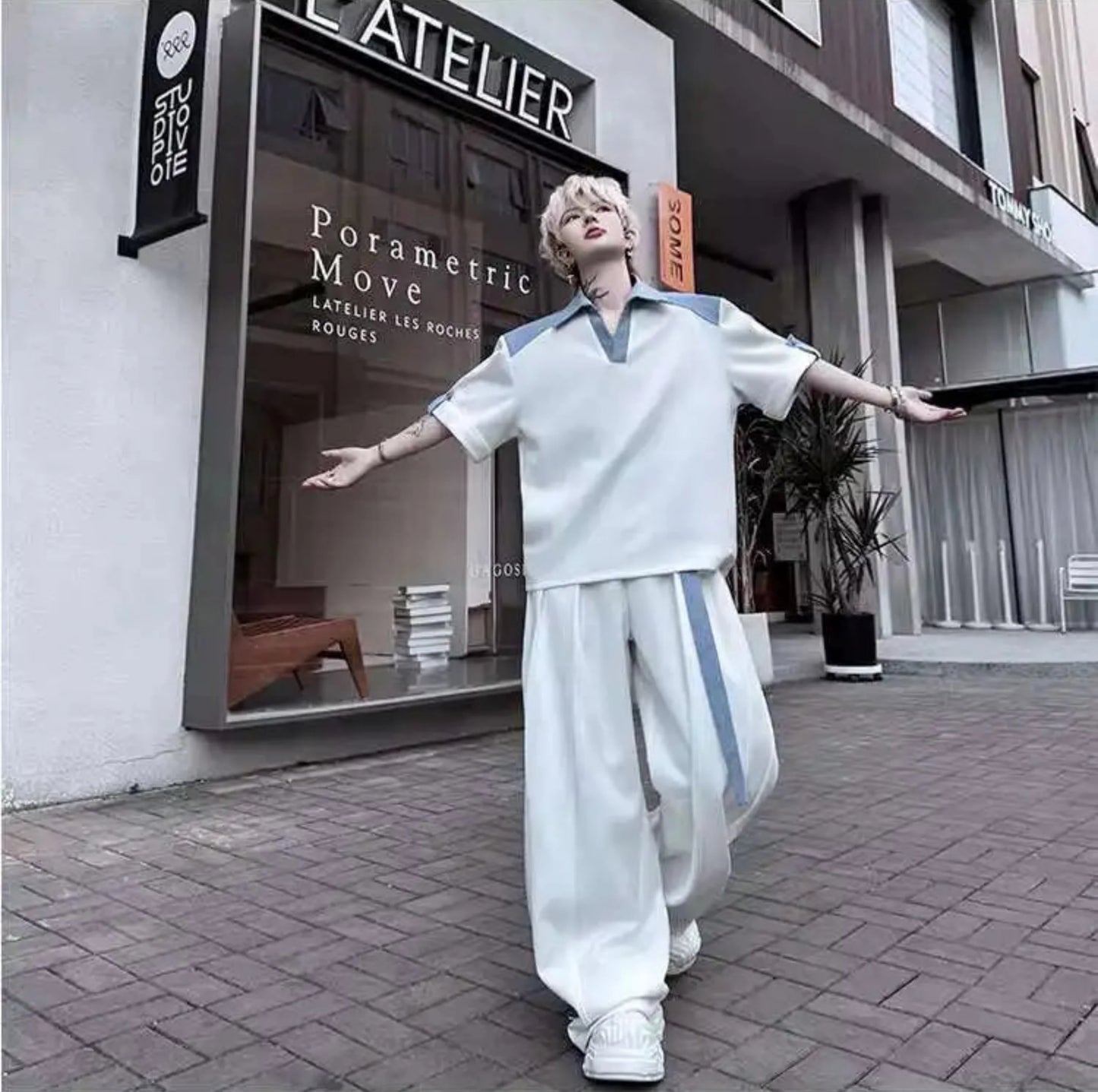 Men's Cotton Wide Leg Pant Set