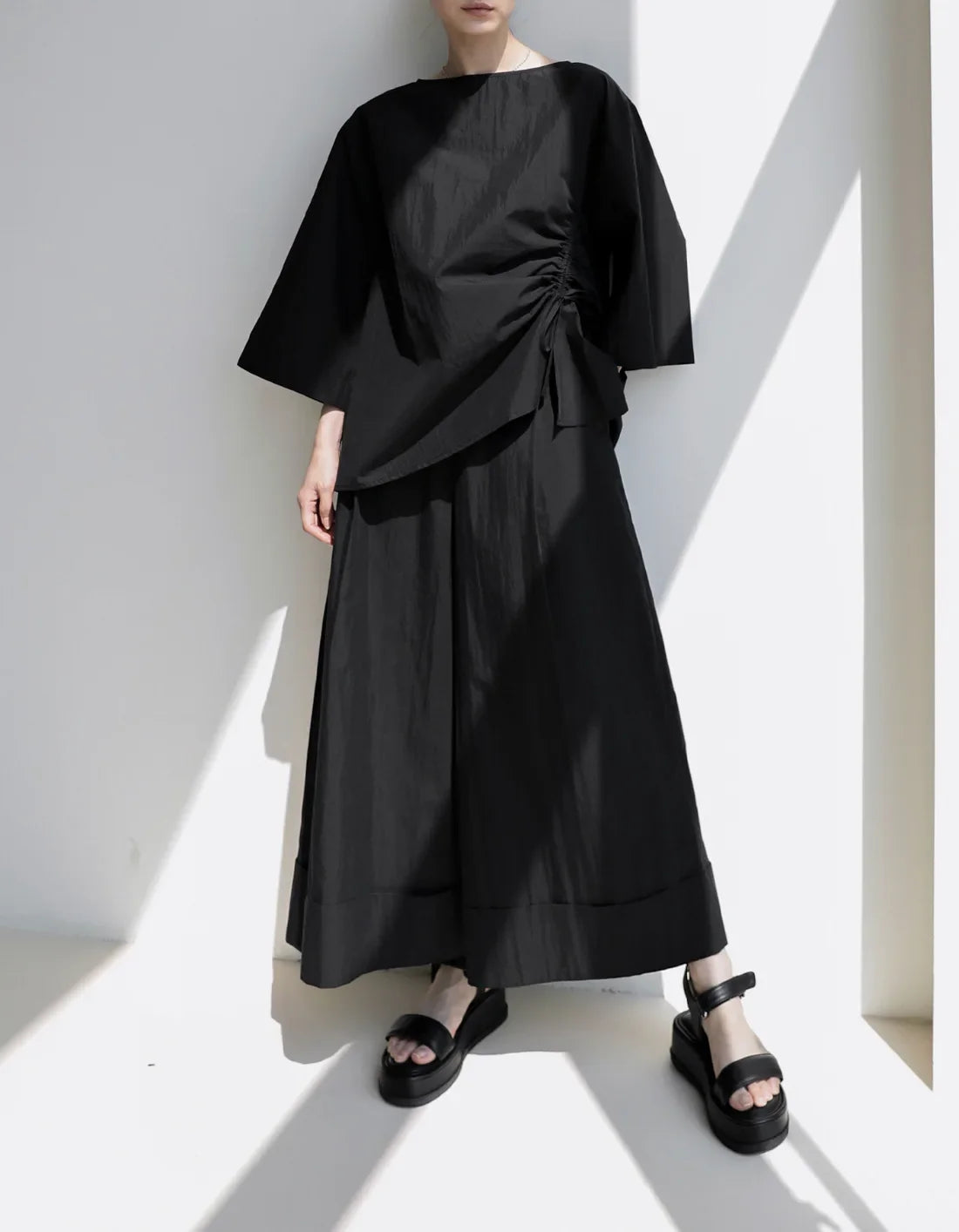Cotton-Blend Wide-Leg Pants with Elastic Waistband