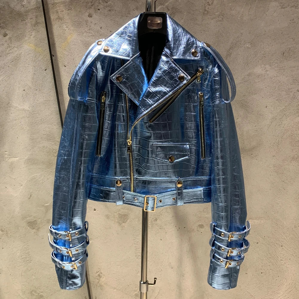 Luxury Women's Lambskin Cropped Biker Jacket