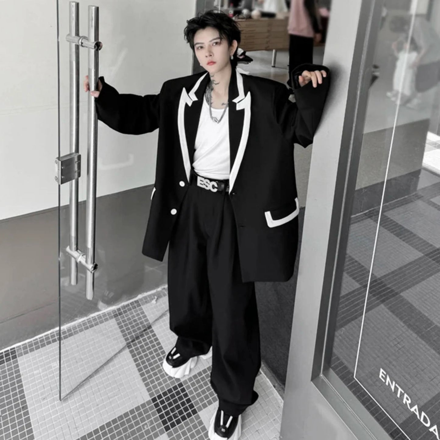 Men's Daily Baggy Blazer & Wide Leg Pants Suit Set