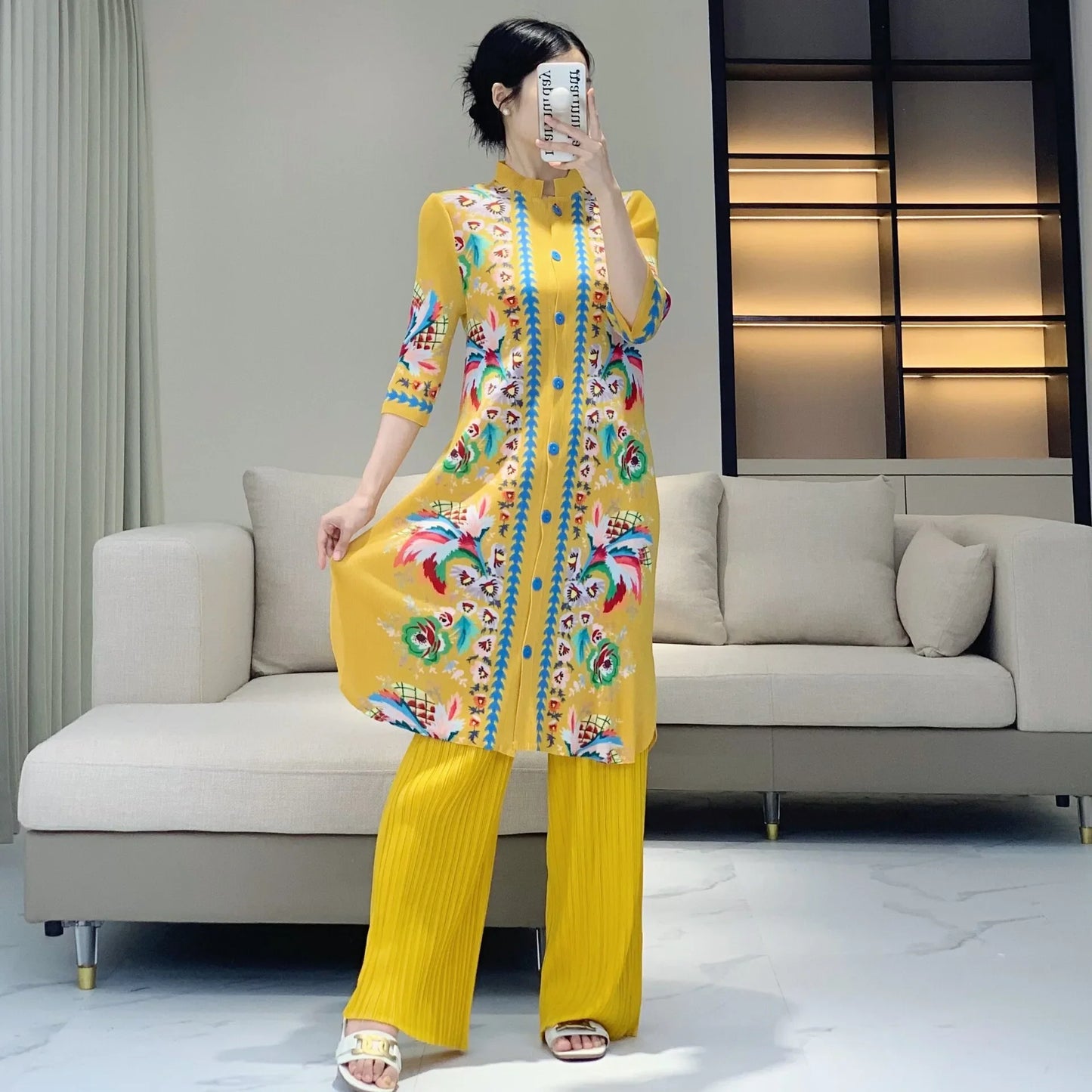 Truly Couture Floral Print Pleated Pant Ensemble