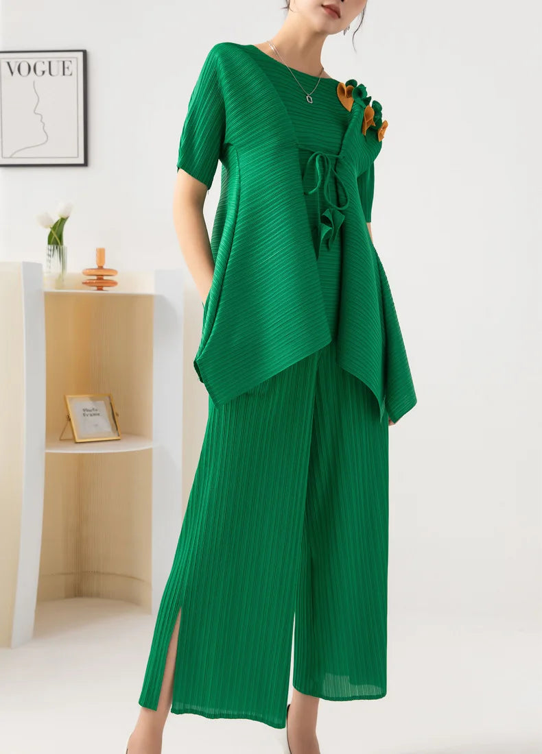 Comfort Pleated Sculptural Pull-On Pant & Top Set