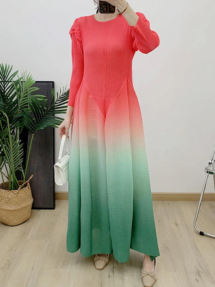 Women's Petite Long Sleeve Pleated Midi Dress
