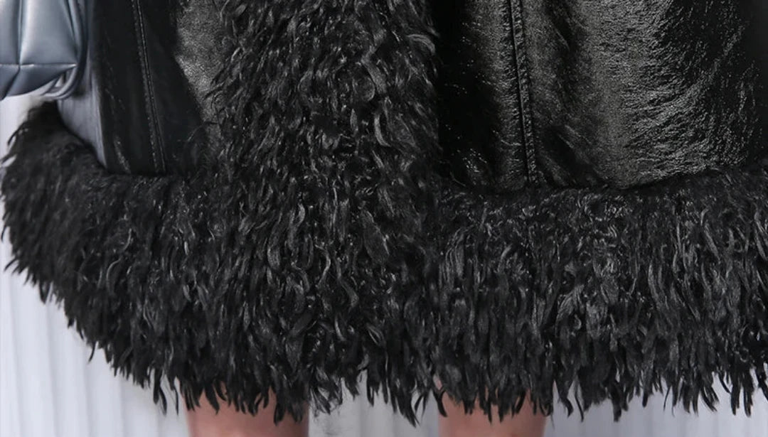 Couture Vegan Leather Trench with Shaggy Fur