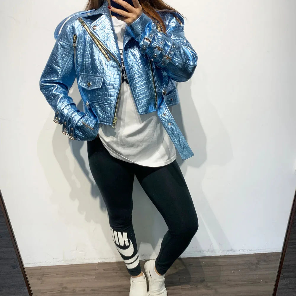 Luxury Women's Lambskin Cropped Biker Jacket