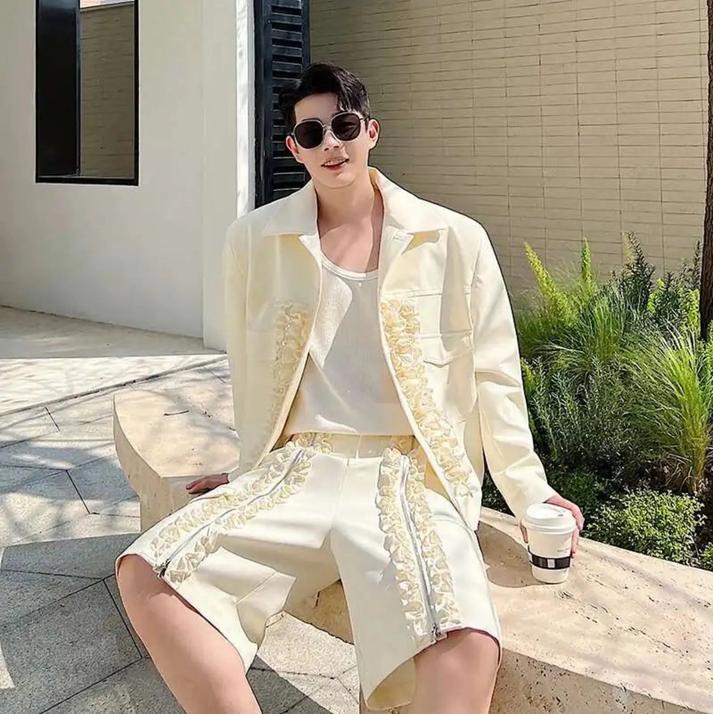Men's Luxury Embroidered Shorts Set