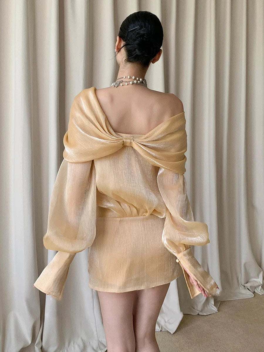 Sheer Mini Dress - Crystals & Off Shoulder