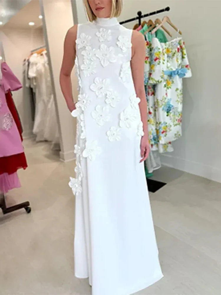 Luxe 3D Floral Midi Sleeveless Dress