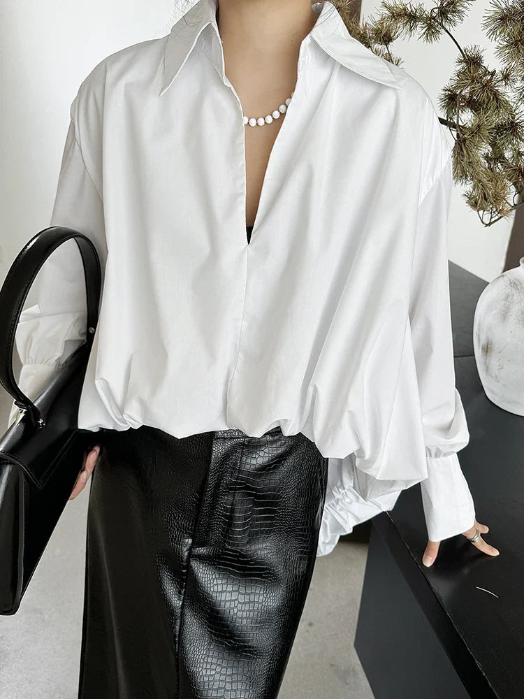 Voluminous Sculptural Draped White Blouse