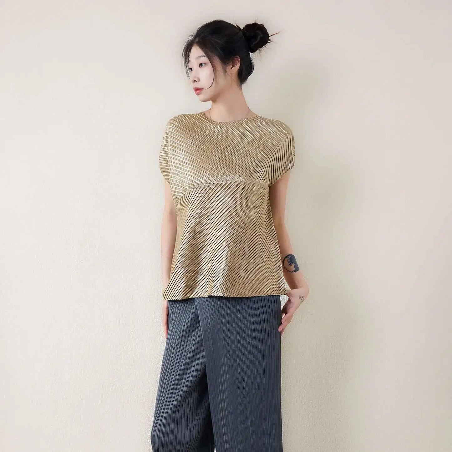 Metallic Japanese Pleated Dolman Top