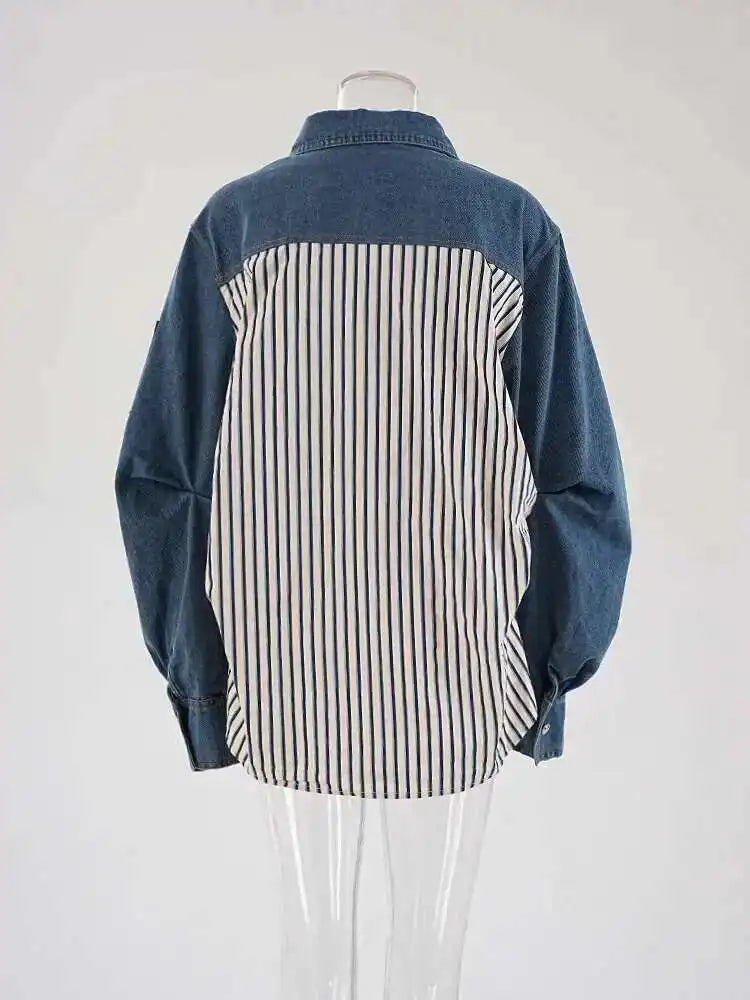 Denim Ruched Stripe Blouse