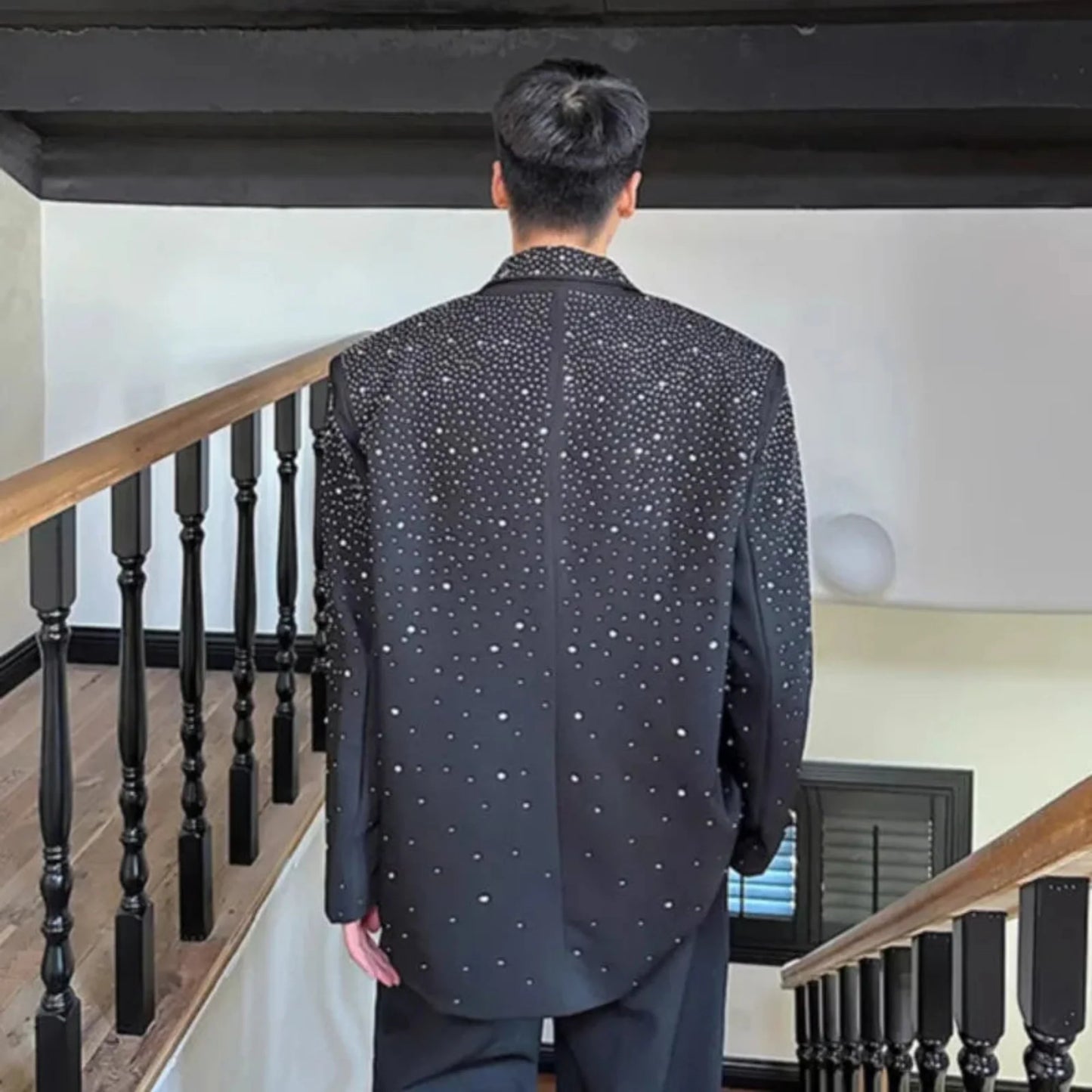 Luxury Men's Black Embellished Blazer