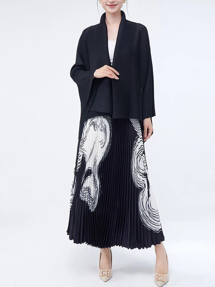 Luxe Black Wrap Top & Pleated Skirt Set
