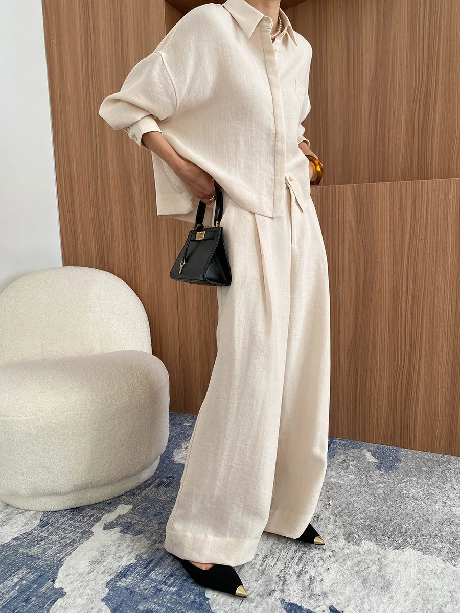 Linen Button-Up Shirt & Wide-Leg Trousers Set