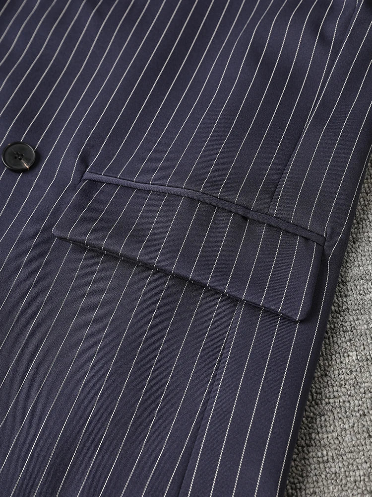 Women's Pinstripe Suit Set - Comfortable Elastic Waistband