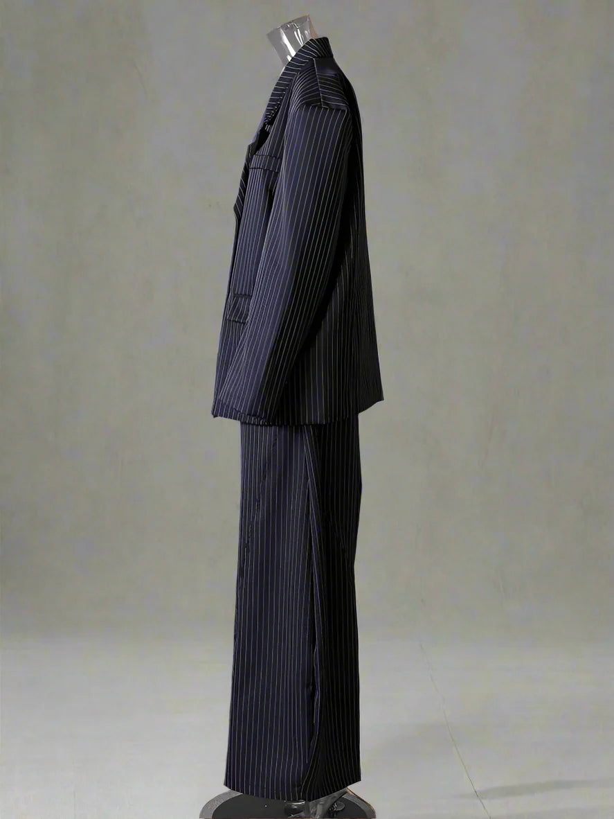 Women's Pinstripe Suit Set - Comfortable Elastic Waistband