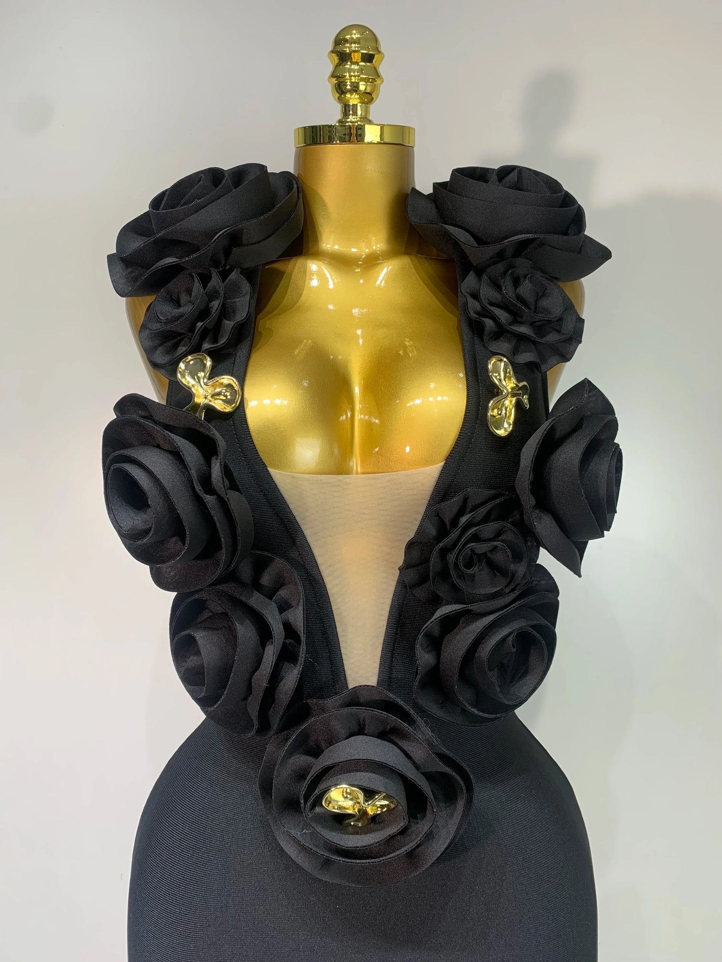 Black Floral Sleeveless Mermaid Dress