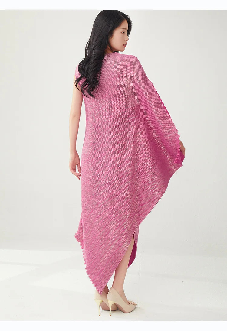 Pleated Asymmetric Dress - Unique Textured Drape