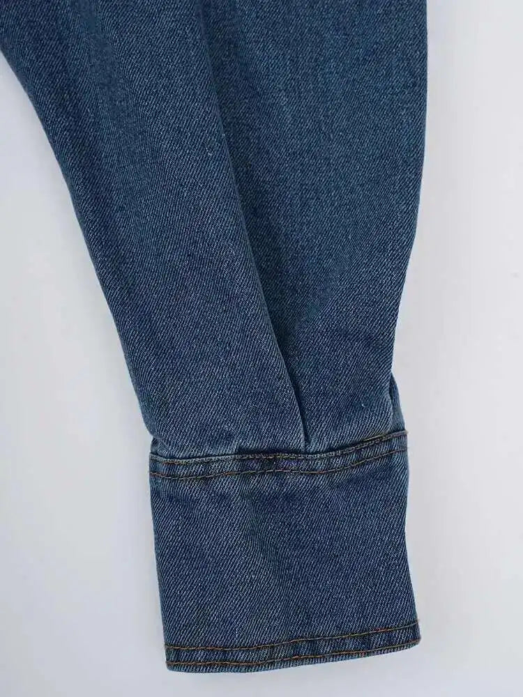 Denim Ruched Stripe Blouse