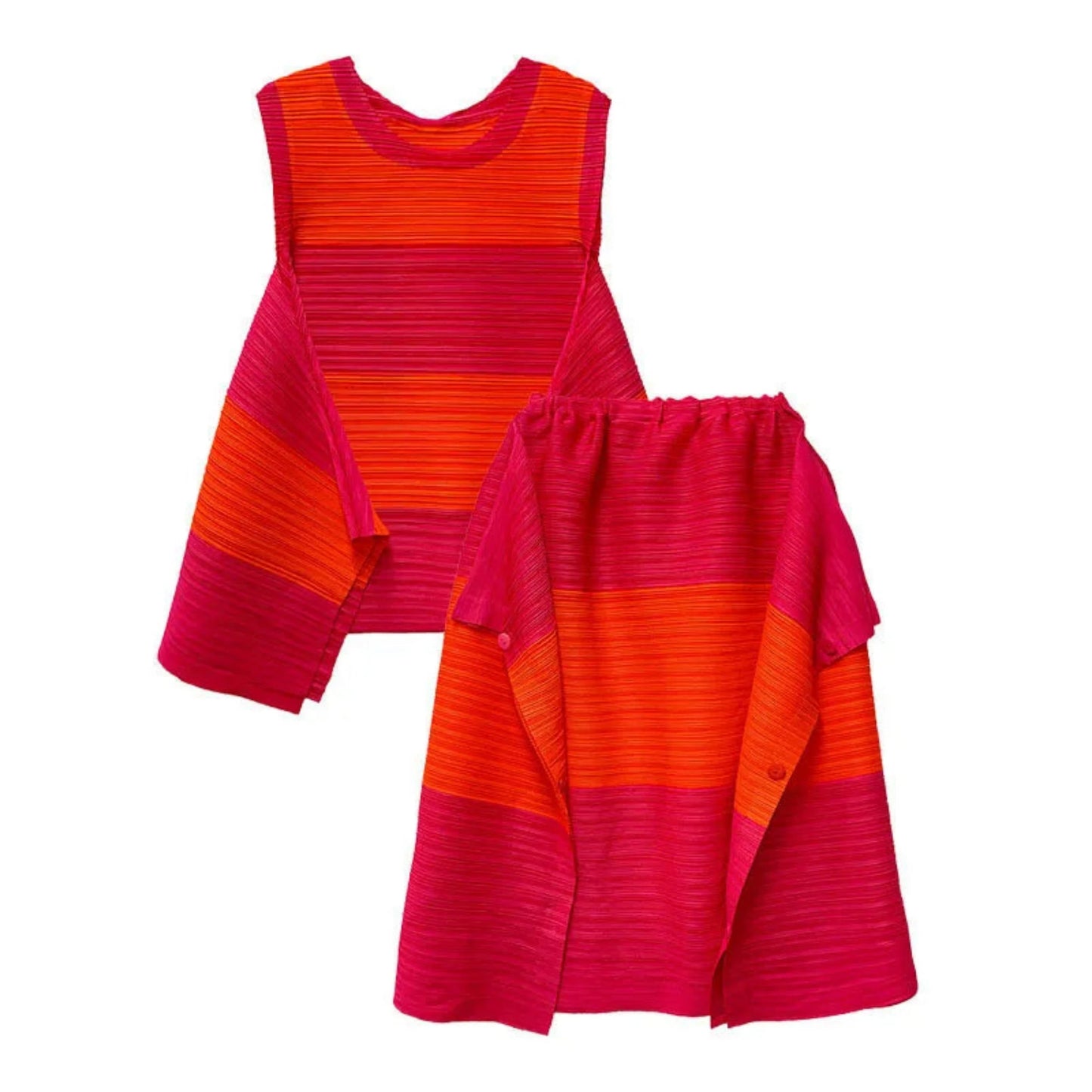 Casual Pleated Striped Top & Pull-On Skirt Set