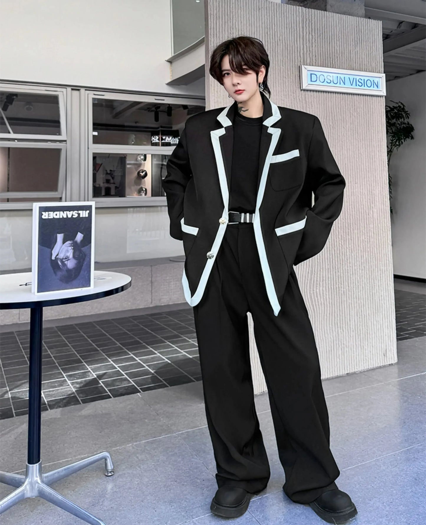 Men's Relaxed-Fit Blazer & Wide-Leg Trousers Suit Set