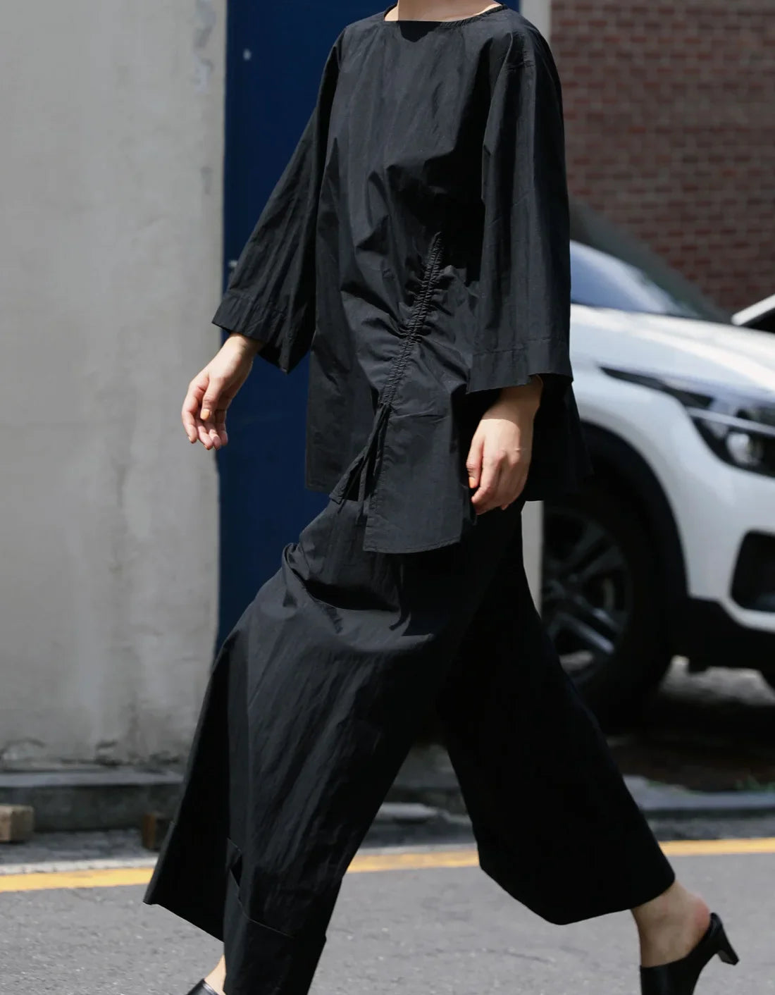 Cotton-Blend Wide-Leg Pants with Elastic Waistband