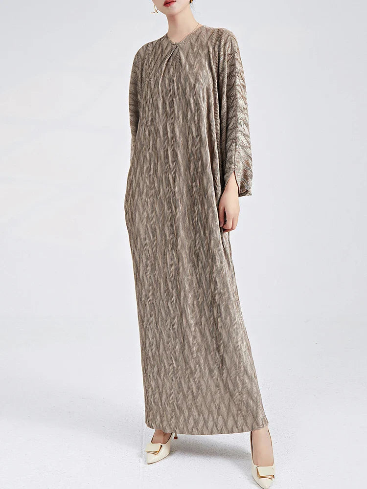 Genuine Pleated Batwing Sleeve Midi Dress
