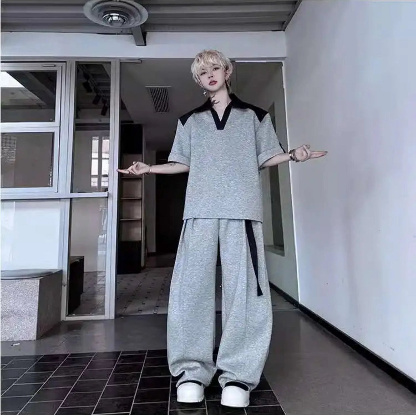 Men's Cotton Wide Leg Pant Set