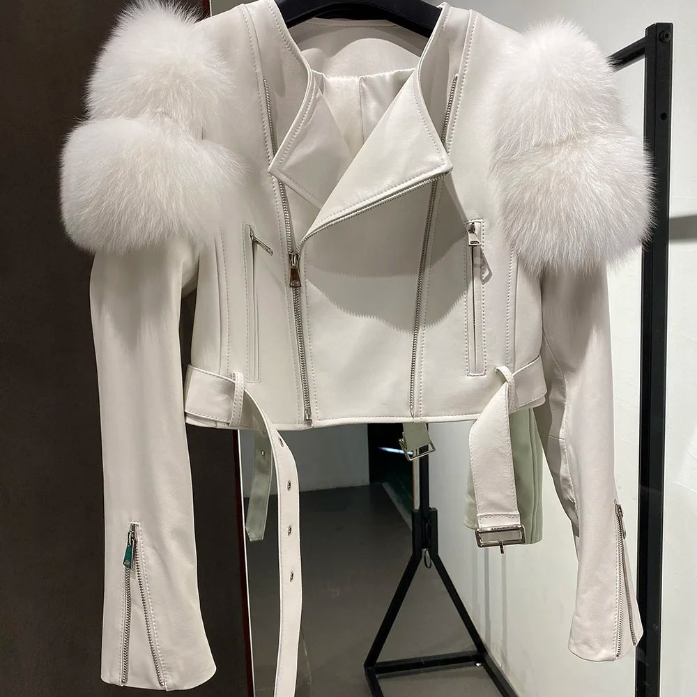 Couture Fox Fur & Leather Crop Jacket