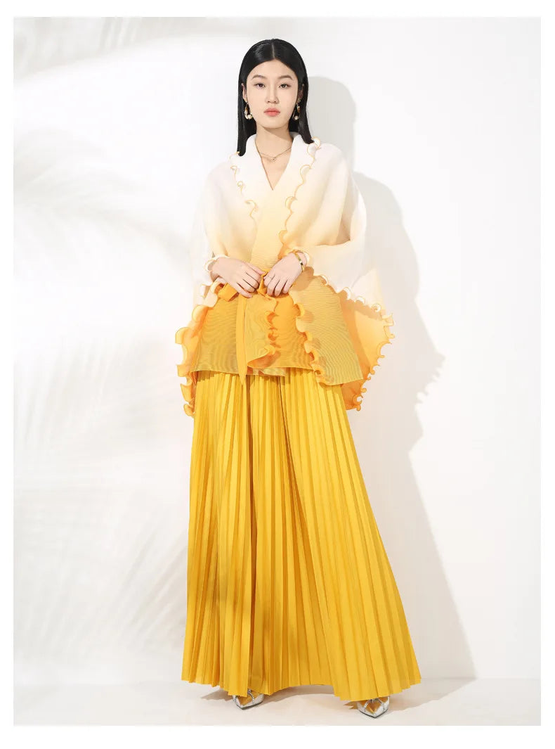 Truly Pleated Plissé Two-Piece Draped Skirt Set