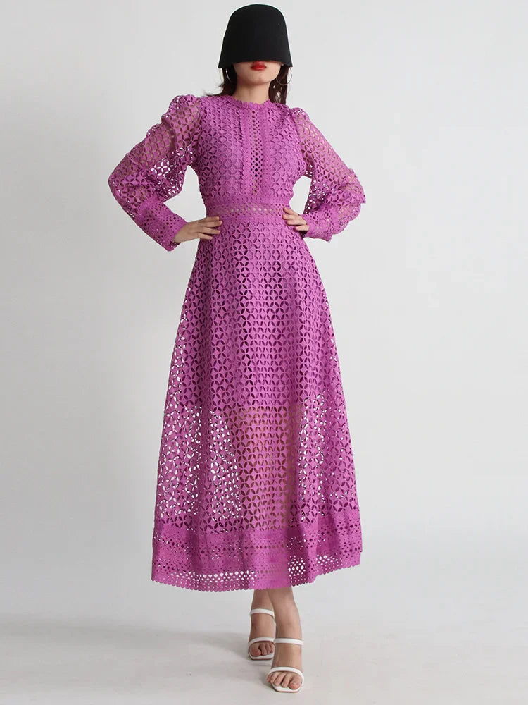 Luxury Lace Midi Dress - Long Balloon Sleeve