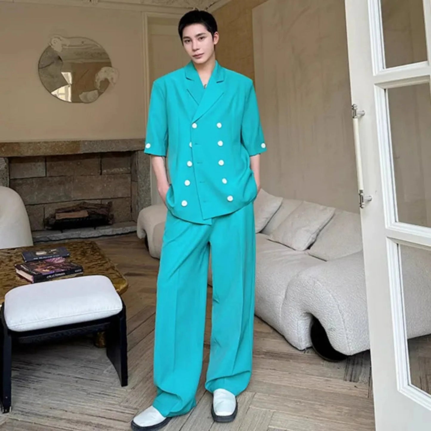 Men's Short Sleeve Blazer & Wide Leg Pant Set