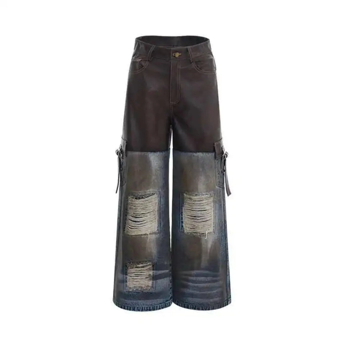 Men's Vegan Leather & Distressed Denim Set