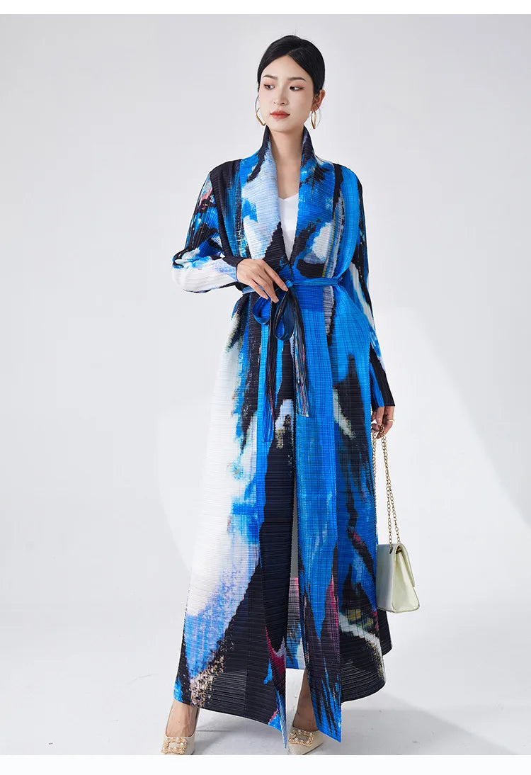 Luxe Truly Pleated Windbreaker - Blue Long Robe Coat