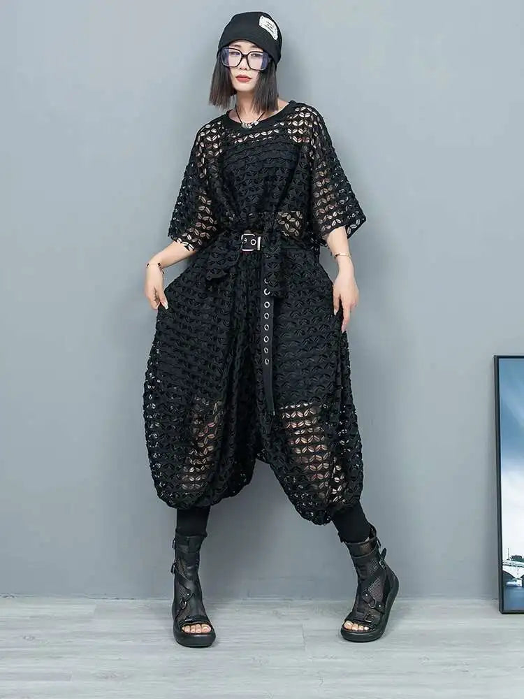 Elegant Mesh Harem Pants & Top Set