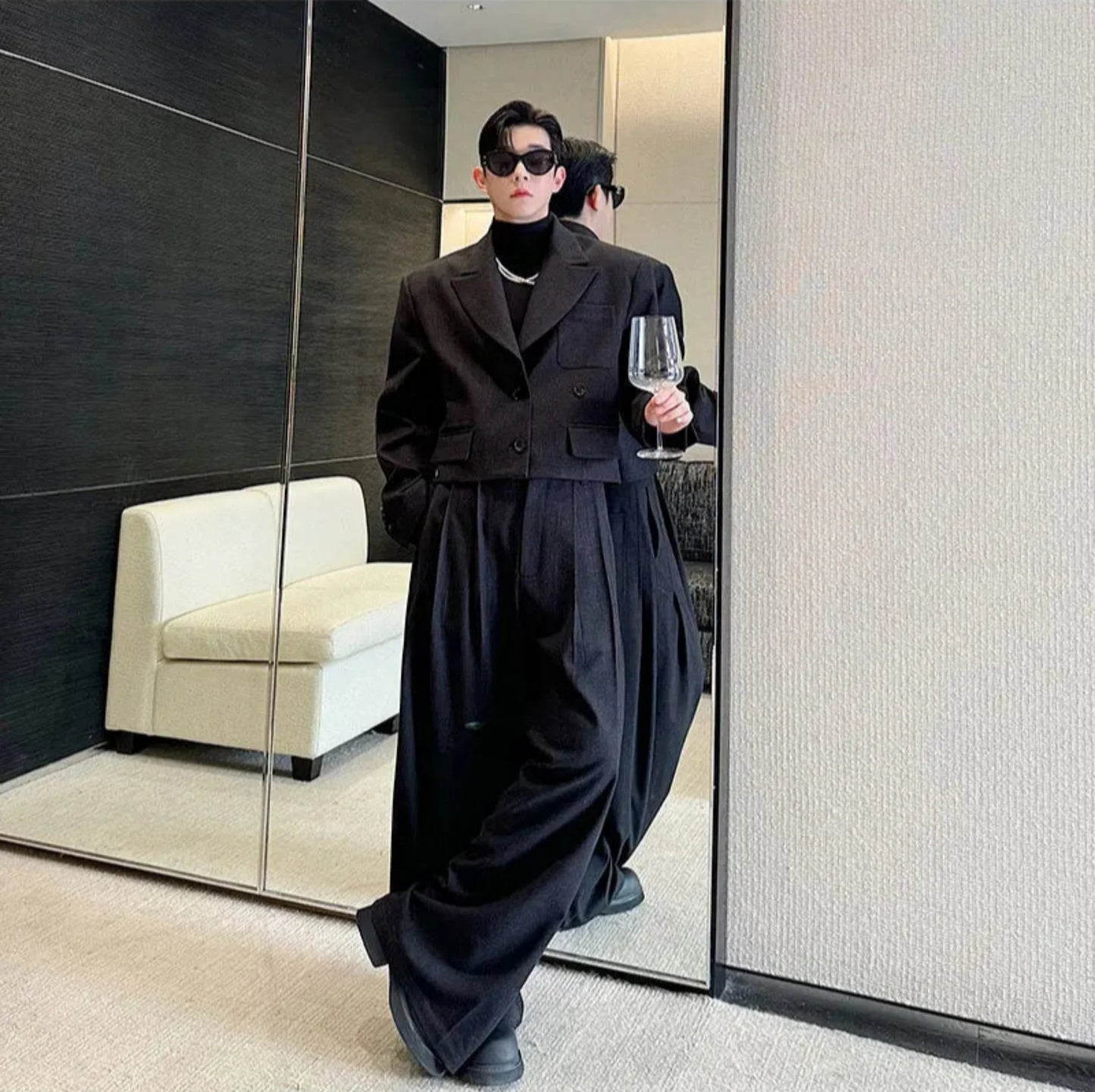 Luxury Men's Cropped Blazer & Wide Leg Suit