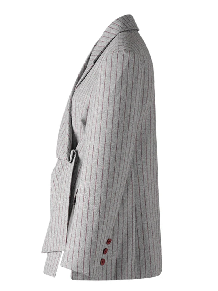 Asymmetric Pinstripe Blazer - Gray Tailored Fit